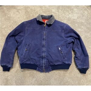 Vintage Carhartt Santa Fe Blue Jacket Distressed Faded Corduroy Collar Work Wear